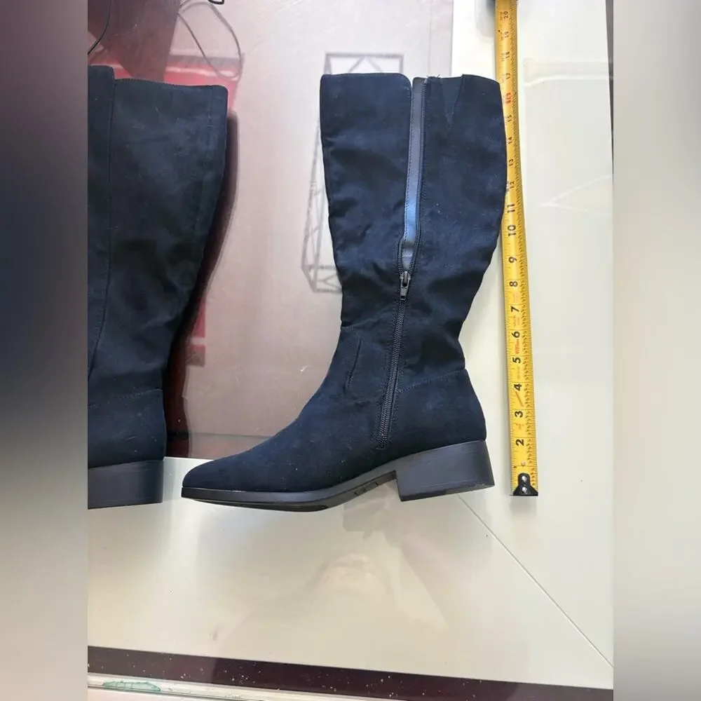 New Black Knee High Boots Low Block Heel Zip Up Slim Fit Boots Size 8